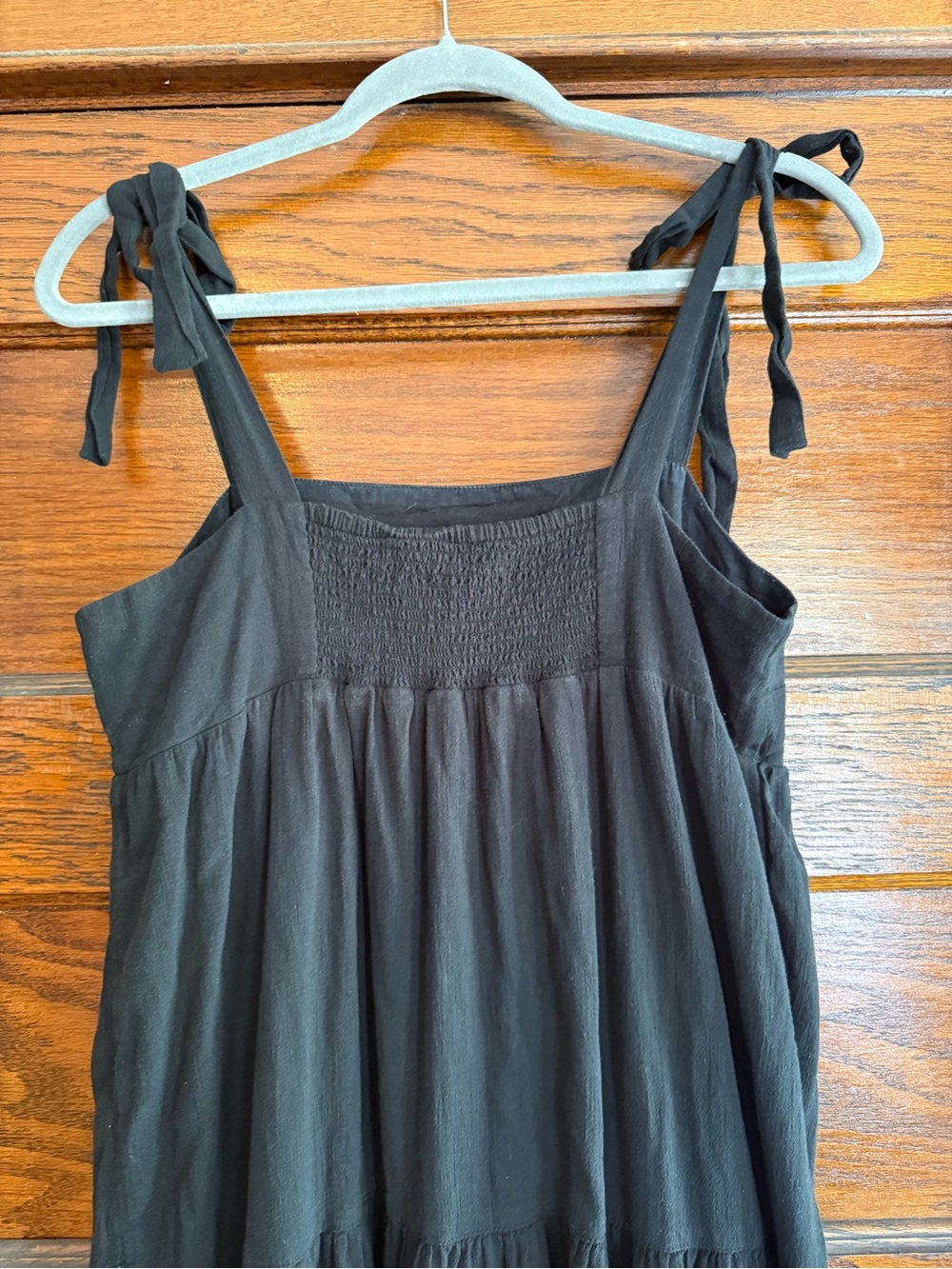 MADEWELL 100% Cotton Tie Strap Shoulder Tiered Midi Babydoll Dress Flowy Black S - Picture 5 of 8